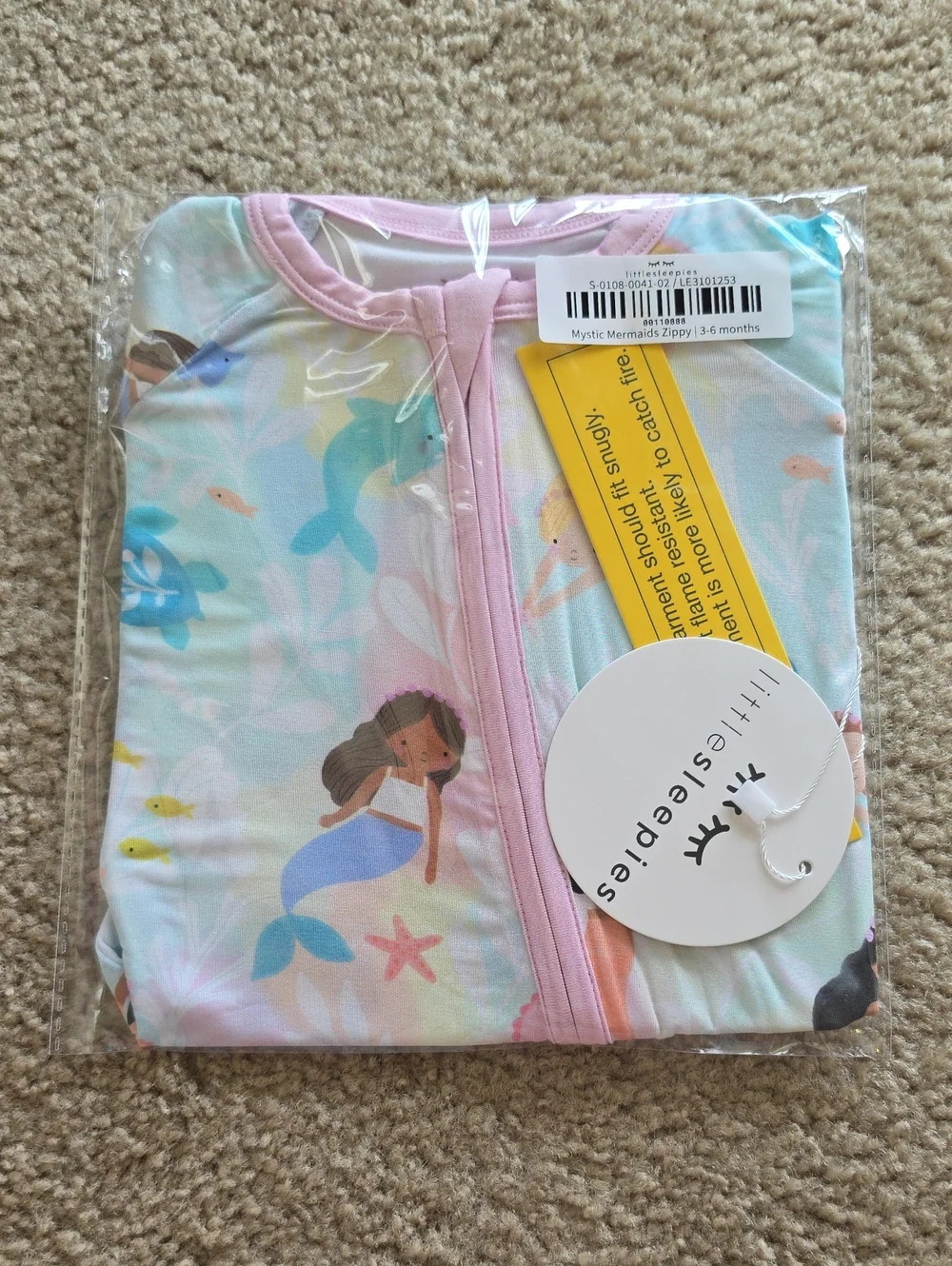 Little Sleepies Mystic Mermaids Zippy Sleeper - Pastel Mermaid Print Size 3-6M